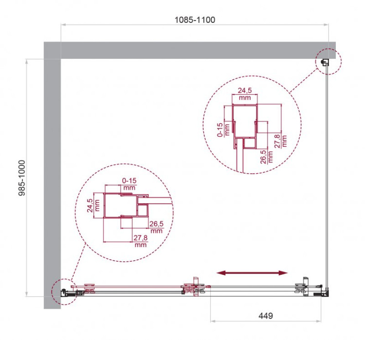 Душевой уголок BELBAGNO LUCE-AH-1 Cezares LUCE-AH-1-110/100-C-Cr