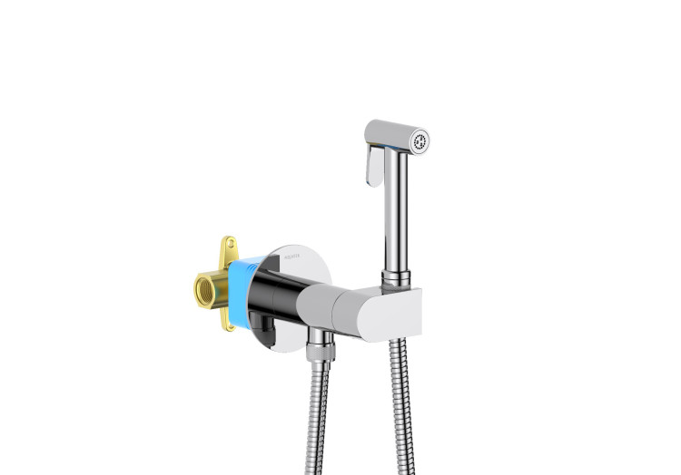 Комплект для гигиенического душа встроенный (смеситель с прогрессивным картриджем + гигиеническая лейка + шланг) Aquatek AQ1024CR ОБЕРОН