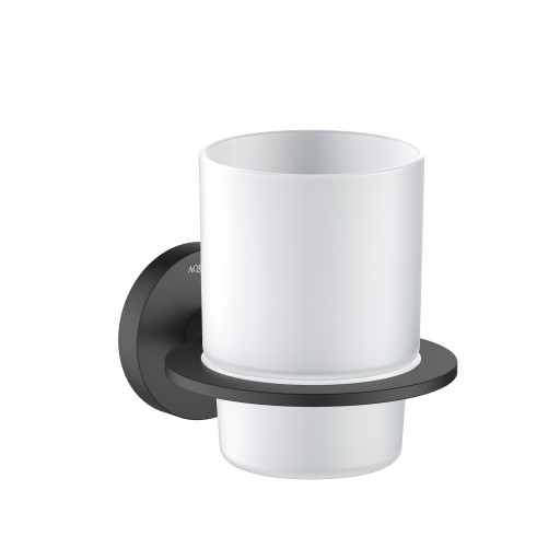 Стакан с держателем Aquatek матовый черный AQ4204MB Оберон