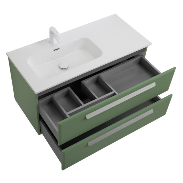 База под раковину подвесная с двумя выкатными ящиками, левосторонняя Cezares ECO-CER-N-1000-2C-SO-BL-L