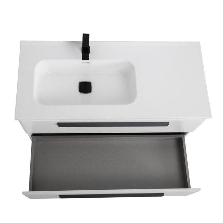 База под раковину подвесная с двумя выкатными ящиками, левосторонняя Cezares ECO-CER-N-1000-2C-SO-BL-L