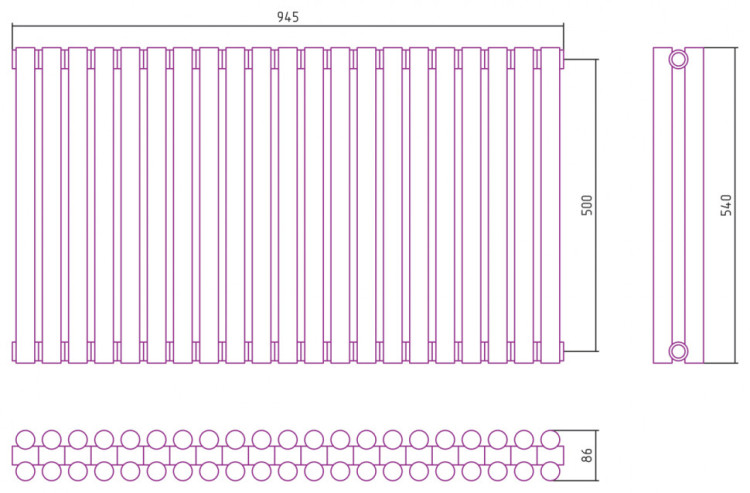Отопительный радиатор Сунержа Эстет-11 500х945 21 секция Матовый чёрный