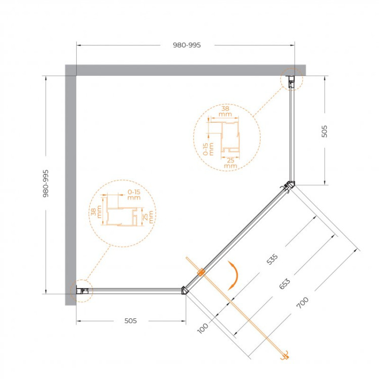 Душевой уголок ECO-O-P-1-Cr Cezares ECO-O-P-1-90-P-Cr
