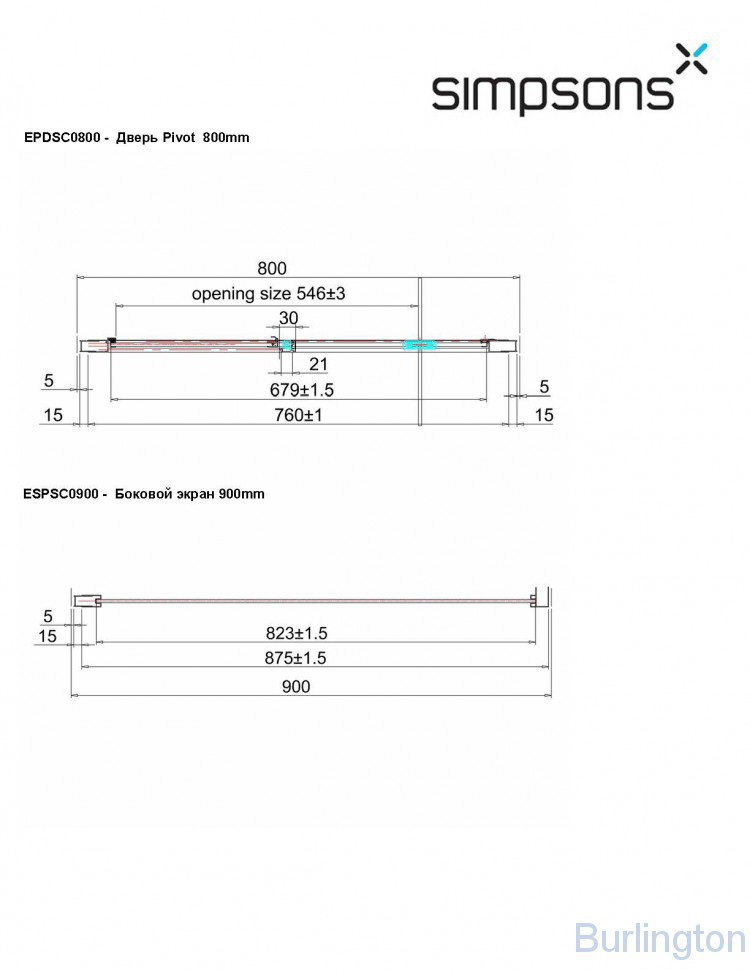 Дверь Pivot 800mm c боковым экраном 900mm