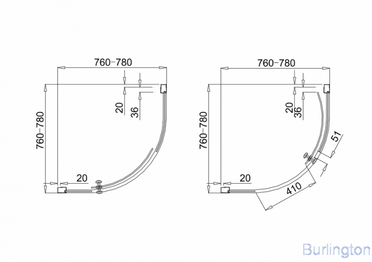 Квадрант 800mm с раздвижной дверью, никель [ARC48]