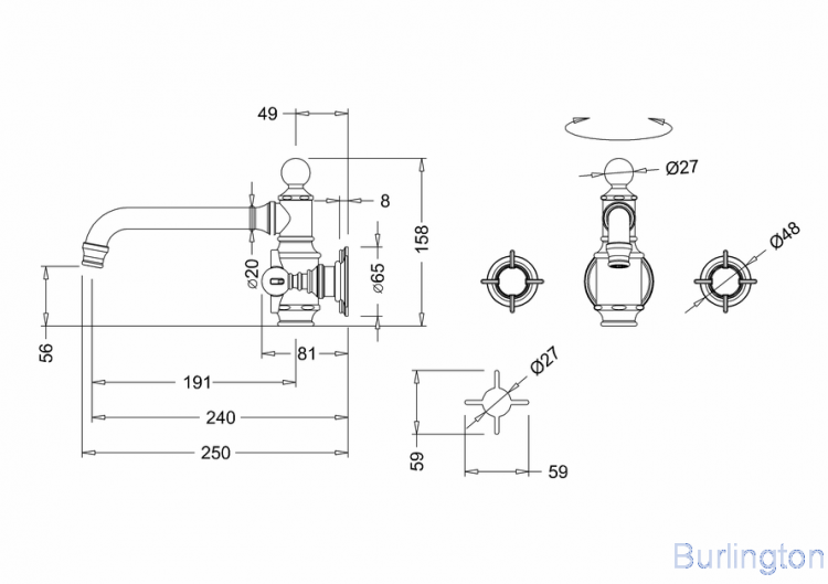 Смеситель настенный для раковины, 3 отв, ручки - леверы чёрные, хром [ARC16 CHR + ARC66 CHR]
