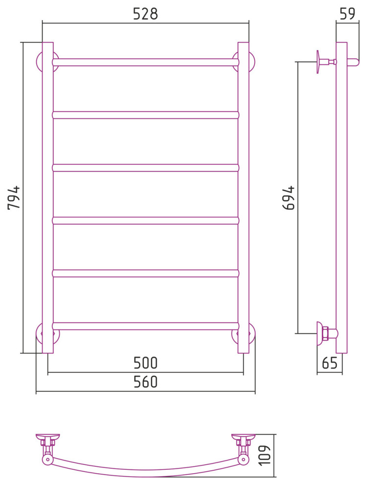 Полотенцесушитель водяной Стилье Версия-Н2 800х500 (6) Г 18 Белый