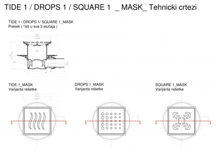 Точечный трап 150х150 мм CONFLUO STANDARD DROPS 1 MASK, металл с перфорацией Drops (Капли), с рамкой PESTAN 13000072