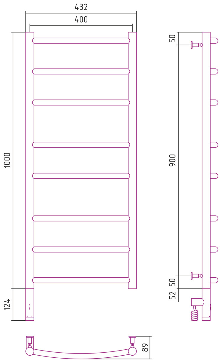 Полотенцесушитель электрический Сунержа Галант 3.0 1000х400 МЭМ левый Без покрытия