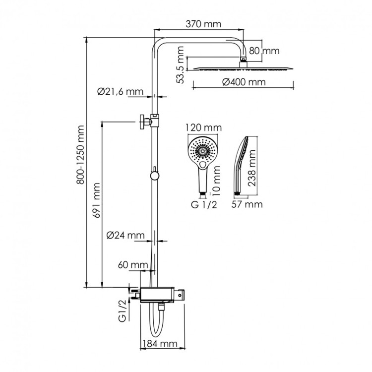 WasserKRAFT A113.117.101.CH Thermo Душевой комплект с термостатическим смесителем