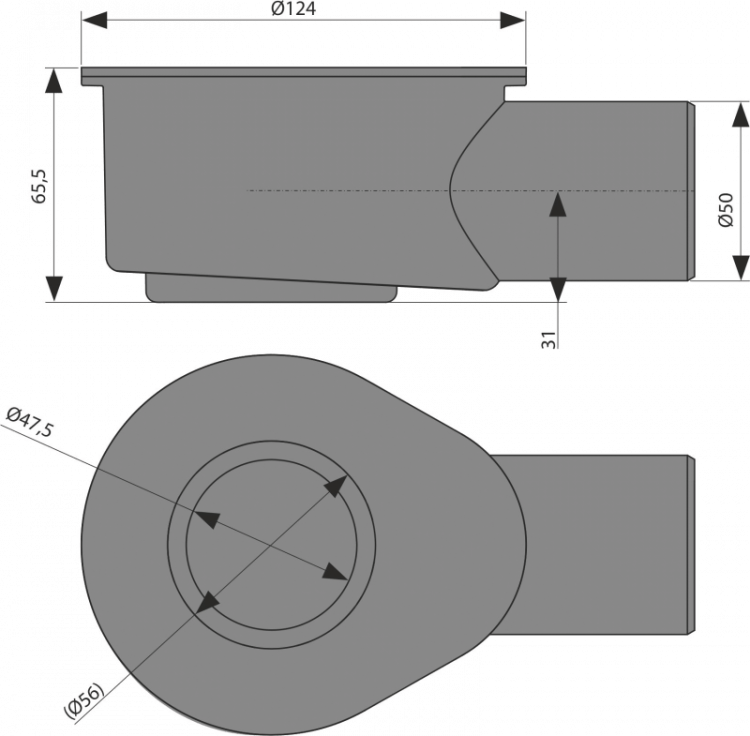 Низкий cифон DN50 для водоотводящего желоба APZ2012, APZ2022 Alcadrain P138