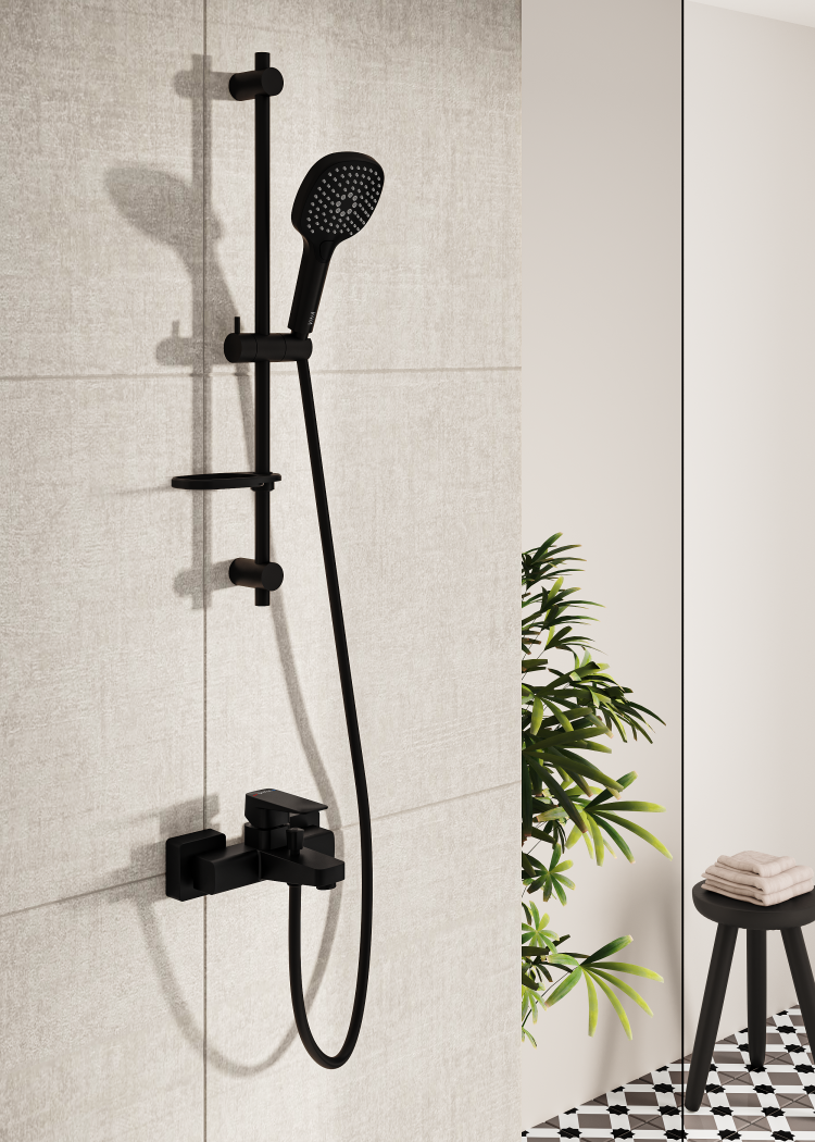 Смеситель Root Square для ванны и душа, матовый черный