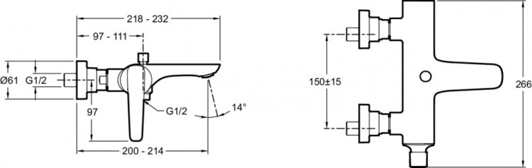 Однорычажный настенный смеситель для ванны/душа Jacob Delafon ALEO+ E72319-CP