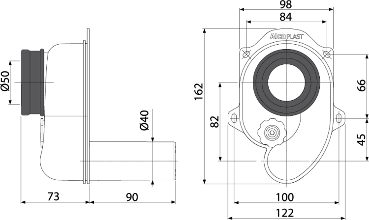 Cифон для писсуара горизонтальный DN40 Alcadrain A45B