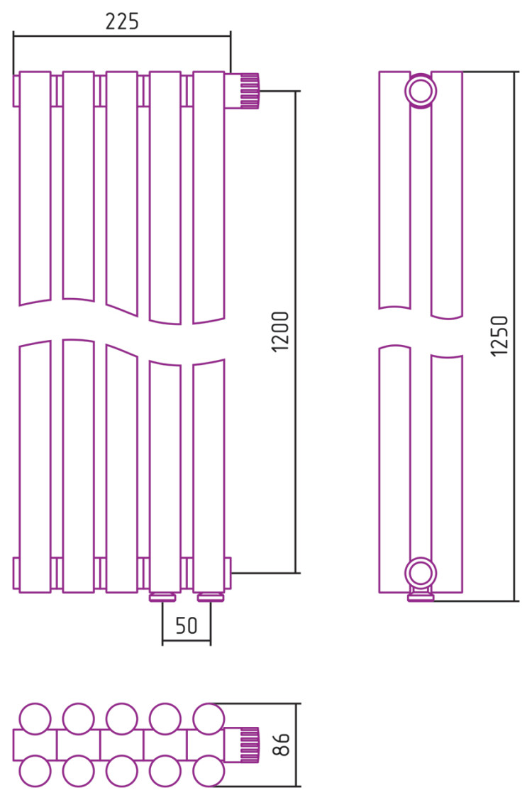 Отопительный радиатор Сунержа Эстет-11 EU50 1200х225 5 секций Сатин