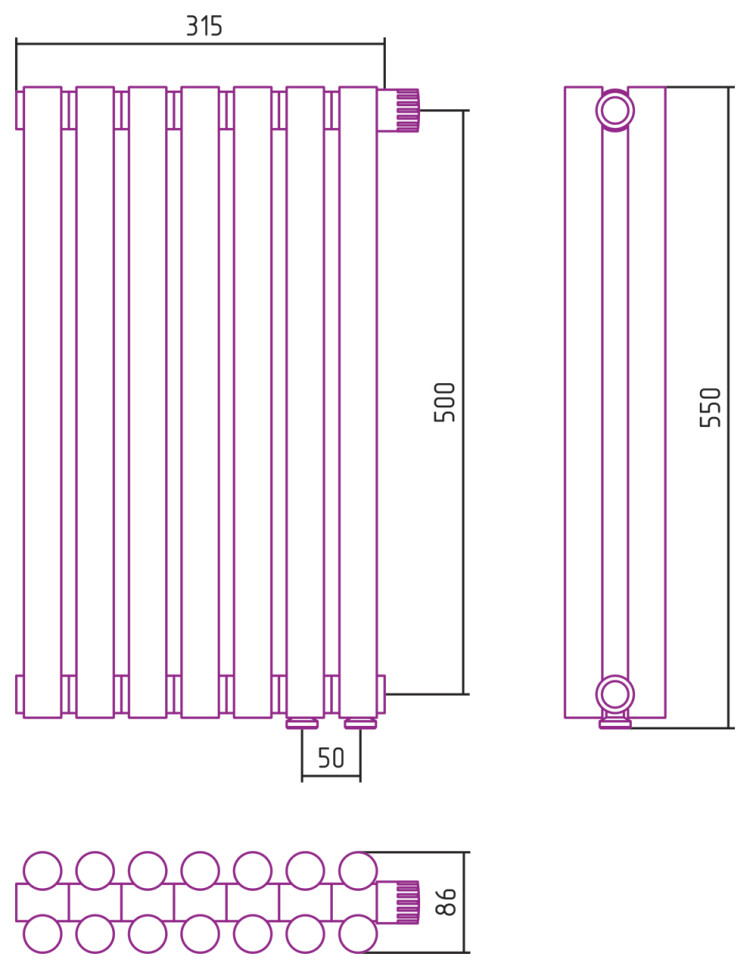 Отопительный радиатор Сунержа Эстет-11 EU50 500х315 7 секций Шампань