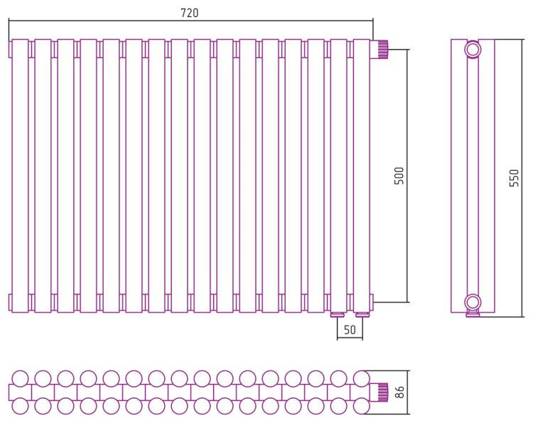 Отопительный радиатор Сунержа Эстет-11 EU50 500х720 16 секций Матовая шампань