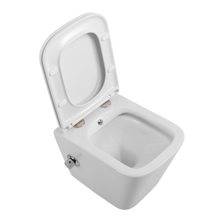 Унитаз подвесной с сиденьем и креплением с функцией биде и смесителем BelBagno BB3103CHR-BS/SC