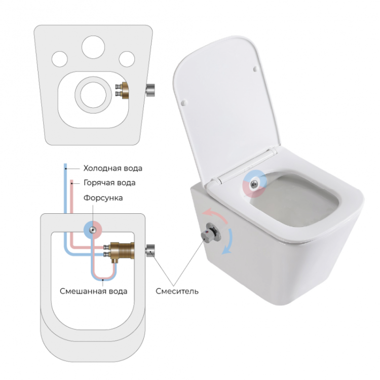 Унитаз подвесной с сиденьем и креплением с функцией биде и смесителем BelBagno BB3103CHR-BS/SC