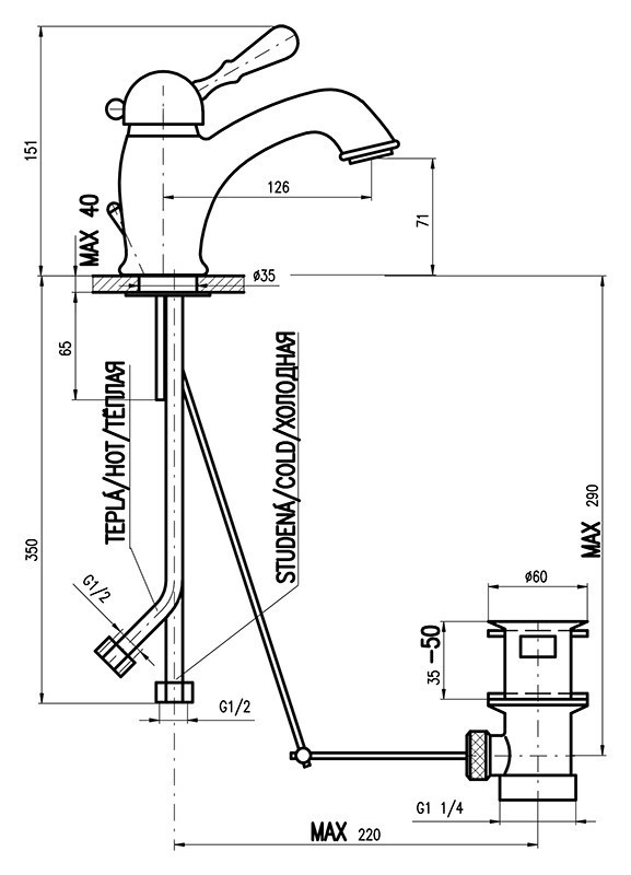 Смеситель для раковины Rav Slezak Labe Mosaz L527.5SM