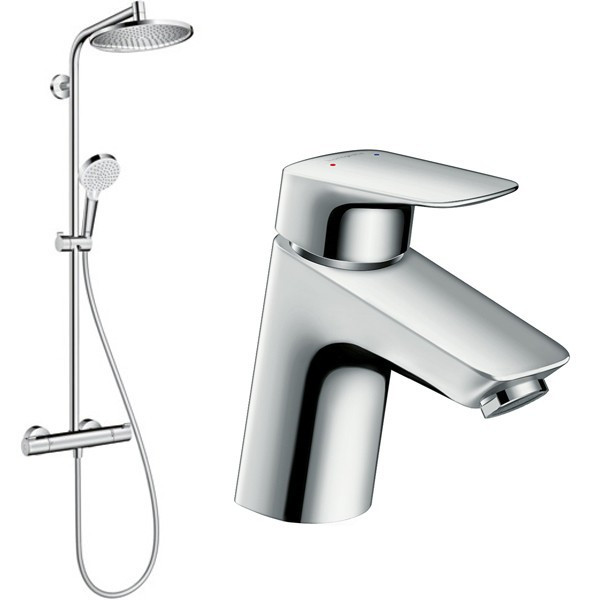 Комплект смесителя для раковины Hansgrohe Logis 71070000 и душевой системы Hansgrohe Crometta S 27267000