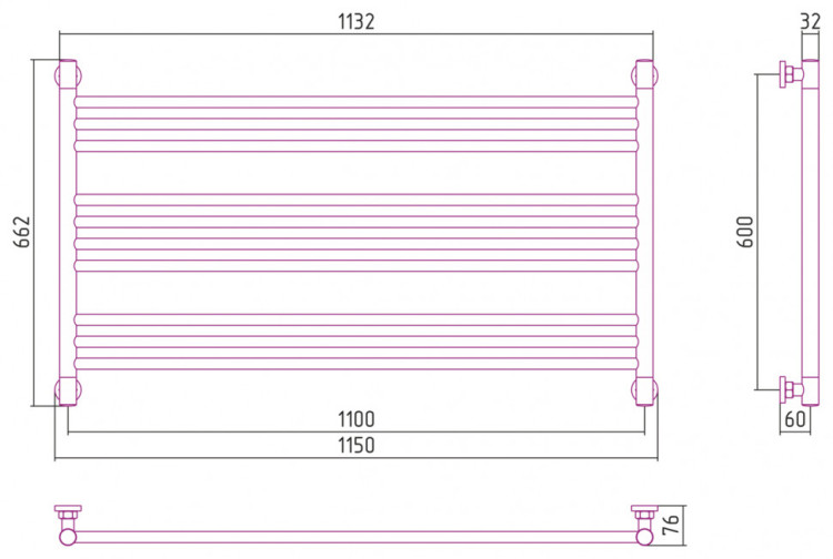 Полотенцесушитель водяной Сунержа Богема L 600х1100 Матовая шампань