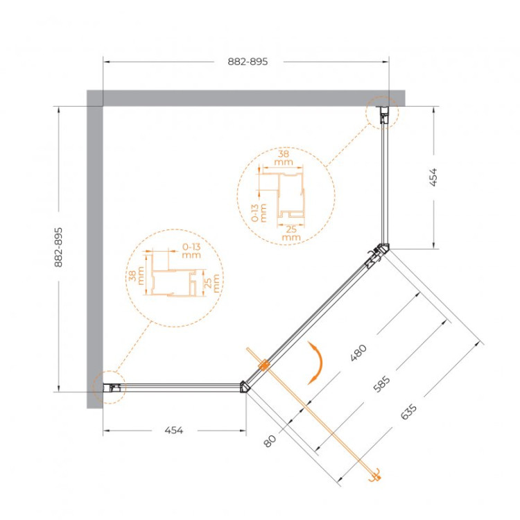 Душевой уголок ECO-O-P-1-Cr Cezares ECO-O-P-1-100-C-Cr