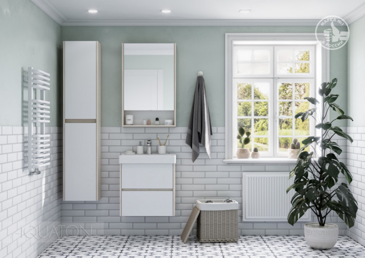 Зеркальный шкаф AQUATON Сканди 55 белый, дуб верона 1A252102SDB20