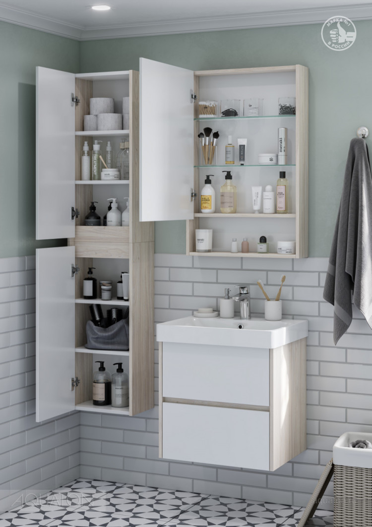 Зеркальный шкаф AQUATON Сканди 55 белый, дуб верона 1A252102SDB20