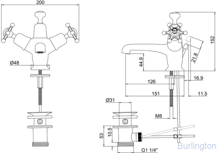 Смеситель для раковины на 1 отверстие с донным клапаном [BI4 BLA]