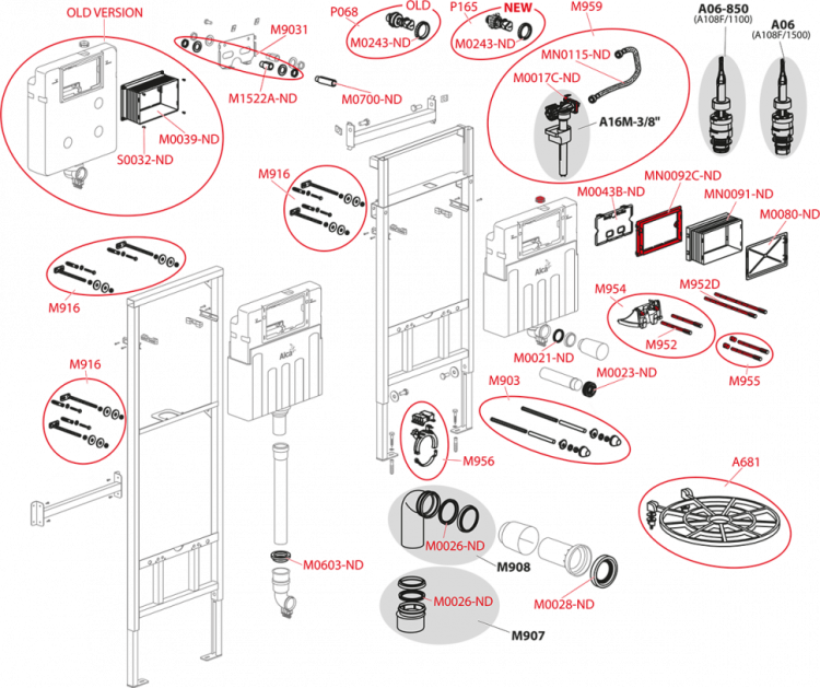 Сет включает в себя: монтажную раму, видуар, изоляционную плиту, откидную решетку и кнопку управления Alcadrain A108F 5:1 SET