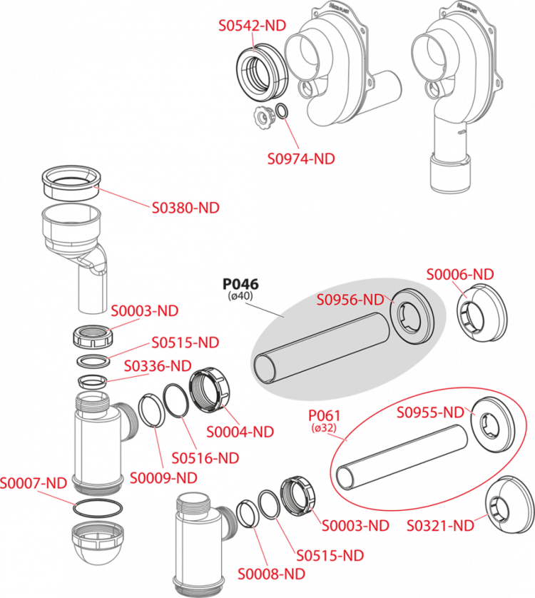 Cифон для писсуара вертикальный DN40 и DN50 Alcadrain A45C