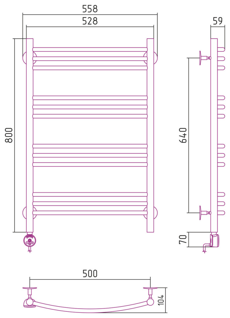 Полотенцесушитель электрический Стилье Формат 10 ТЛ 800х500 (3+3+3+3) Г16 Без покрытия