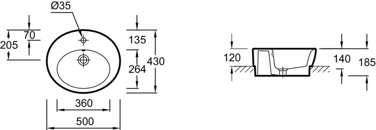 Раковина-чаша 50 х 43 см, устанавливаемая на мебель Jacob Delafon OVEE1708-00