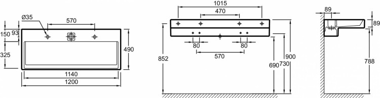 Подвесная раковина-столешница 120 х 49 см Jacob Delafon TERRACEEXB112-00