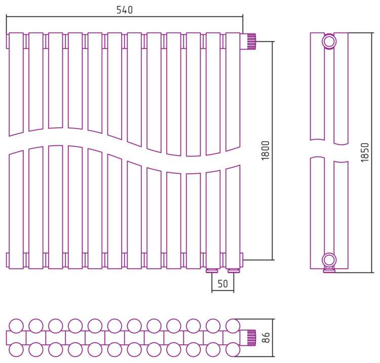 Отопительный радиатор Сунержа Эстет-11 EU50 1800х540 12 секций Сатин