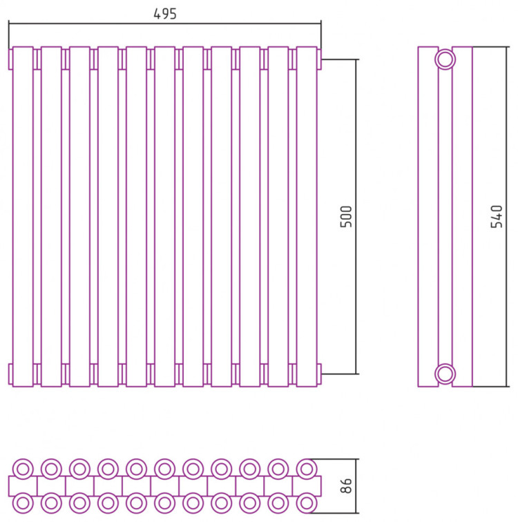 Отопительный радиатор Сунержа Эстет-00 500х495 11 секций Состаренная латунь