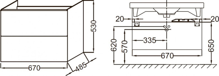 Тумба под раковину Jacob Delafon Odeon Up 70 подвесная 2 ящика