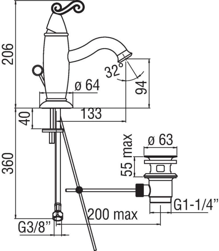 Смеситель для раковины Nobili Dubai DB00118/1GD