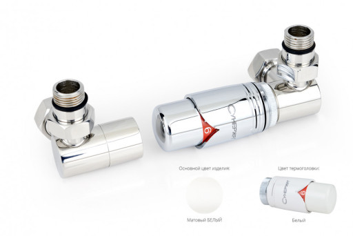 Автоматический терморегулятор Сунержа 3D правый G 1/2&quot; НР х G 3/4&quot; НГ (набор) Матовый белый