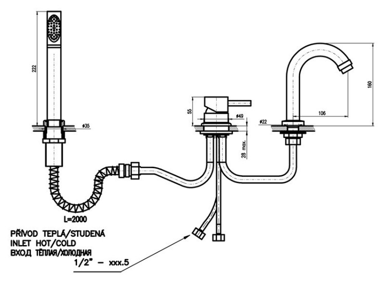 Смеситель на борт ванны Rav Slezak Seina SE962.5P