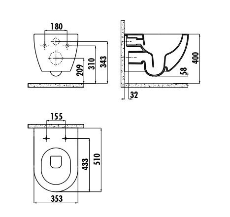 CREAVIT FREE Унитаз АНТРАЦИТ подвесной безободковый