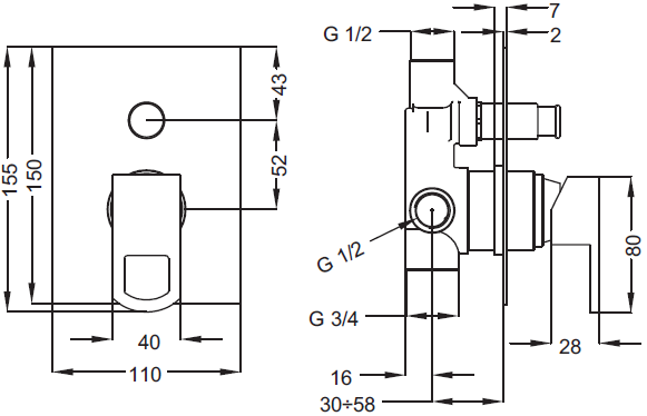Встраиваемый двухпозиционный смеситель для душа Cezares LEVICO-VDIM-01-Cr