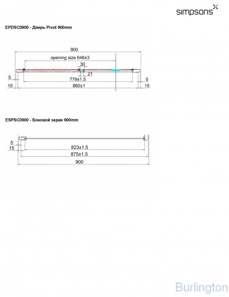 Дверь Pivot 900mm с боковым экраном 900mm