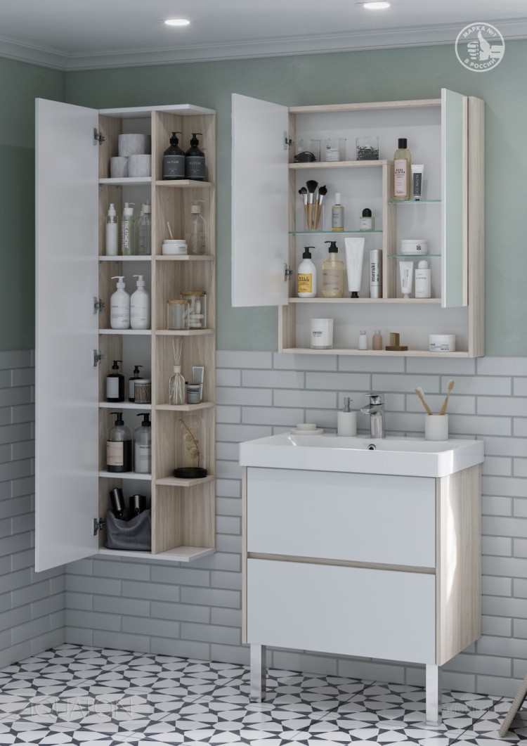 Зеркальный шкаф AQUATON Сканди 70 белый, дуб верона 1A252202SDB20