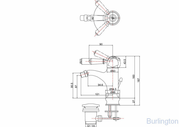 Смеситель для биде на 1 отверстие, с донным клапаном [CH23]