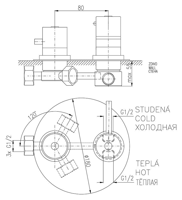 Смеситель для ванны Rav Slezak Dunaj Termostat DT387