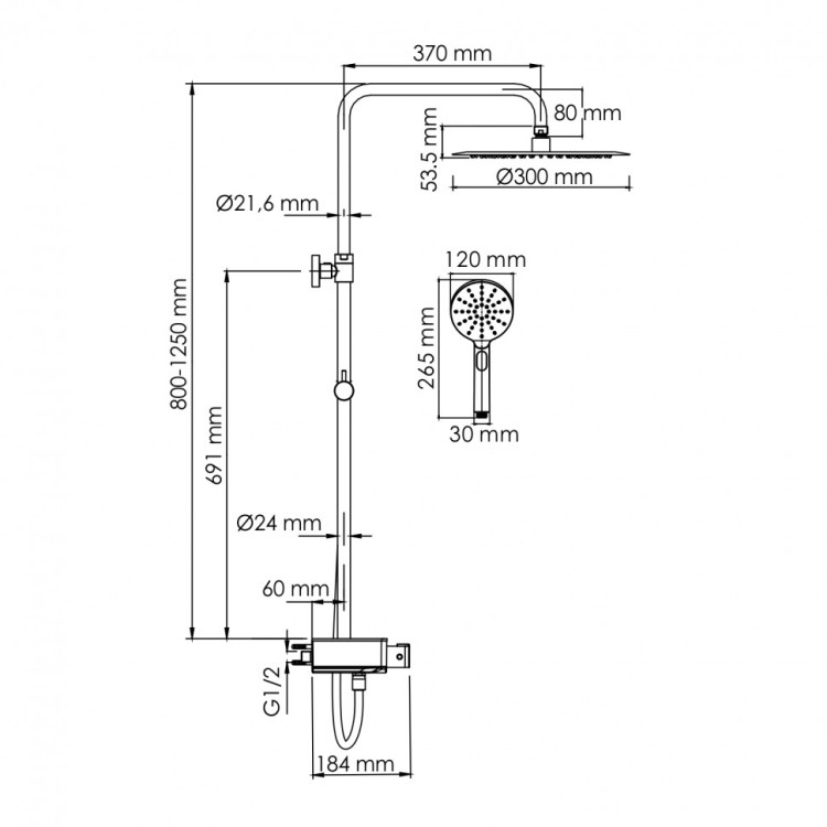 WasserKRAFT A113.116.127.CH Thermo Душевой комплект с термостатическим смесителем