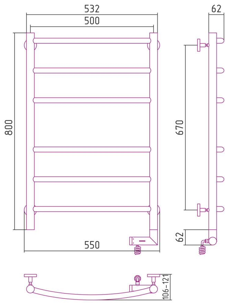 Полотенцесушитель электрический Сунержа Галант 2.0 800х500 МЭМ правый Состаренная латунь