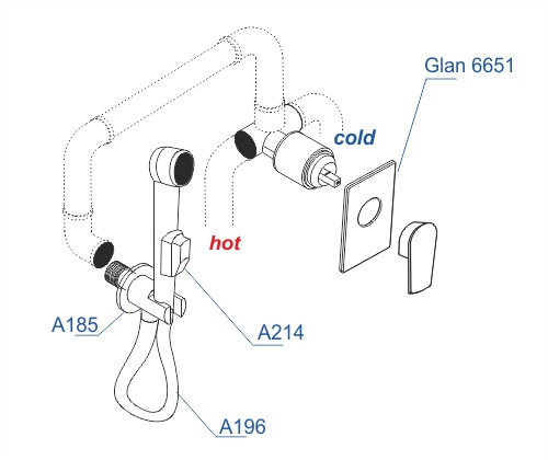 WasserKRAFT A66096 Встраиваемый комплект для биде со шлангом 150 см